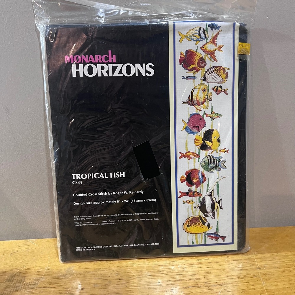 Vtg 1987 Monarch Horizons Tropical Fish Cross Stitch Kit Roger Reinardy CS34 80s
